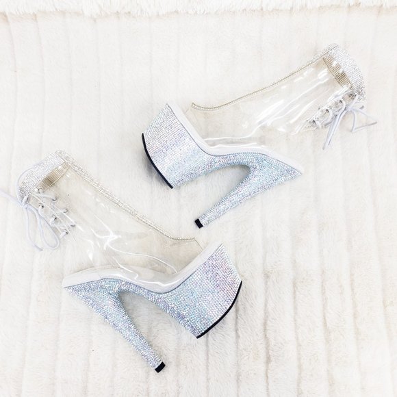 Bejeweled Rhinestone Platform Heel Ankle Boots Wit - Picture 9 of 17